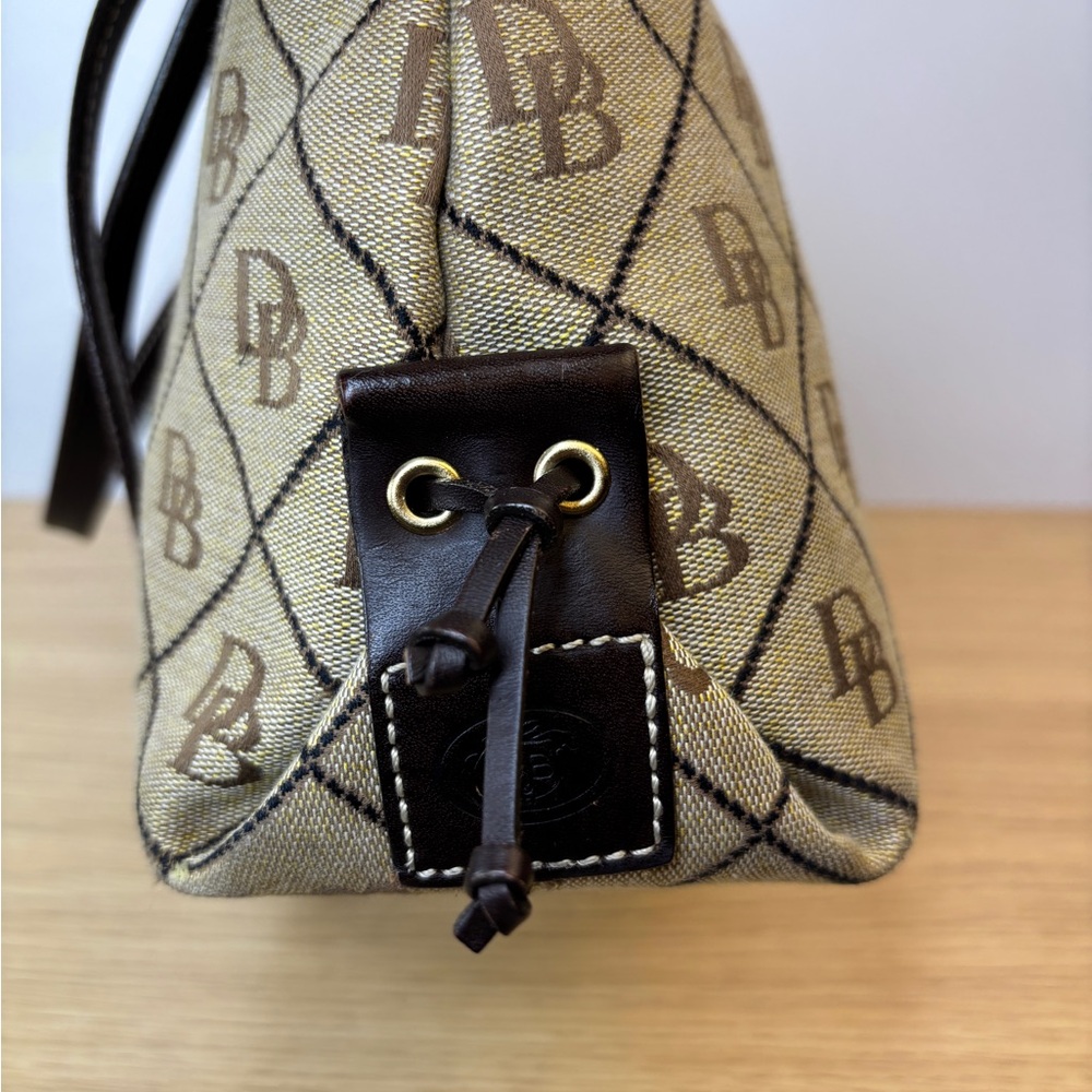 Dooney & Bourke Monogram Canvas Shoulder Bag Brown Leather Trim Tassel Beige - Picture 7 of 16